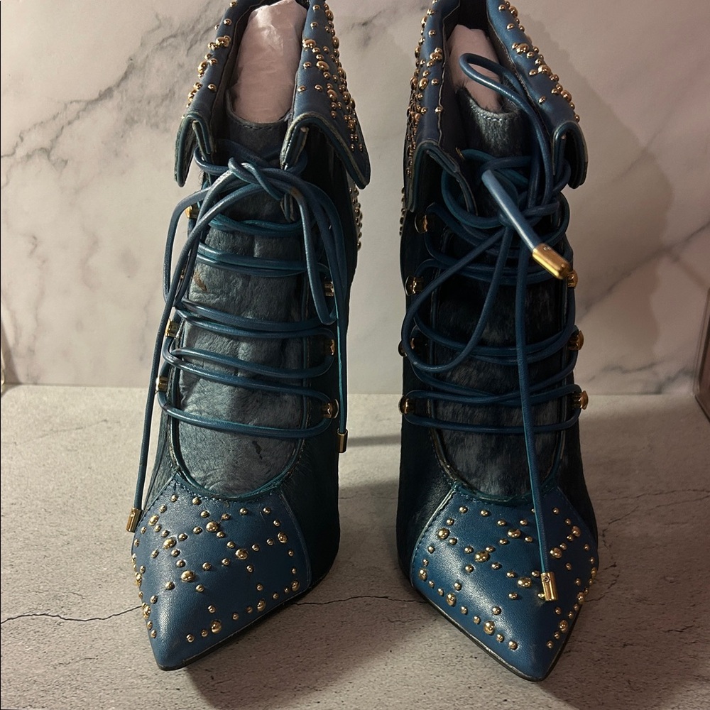 London Trash Blue Studded Lace Up Boots
